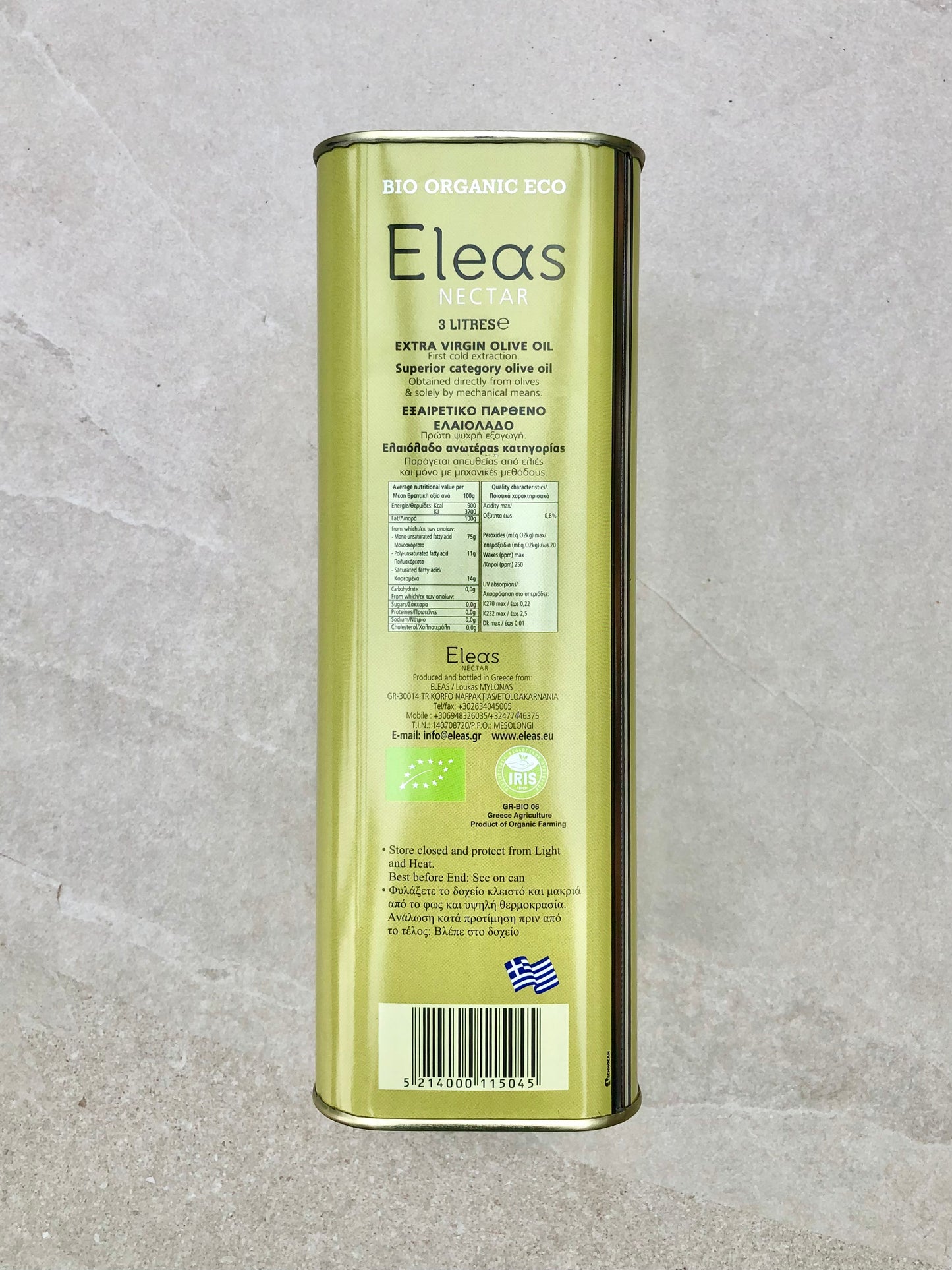Eleas 3 L- Organic Extra Virgin Olive Oil - traditional, very tasty, good for the environment