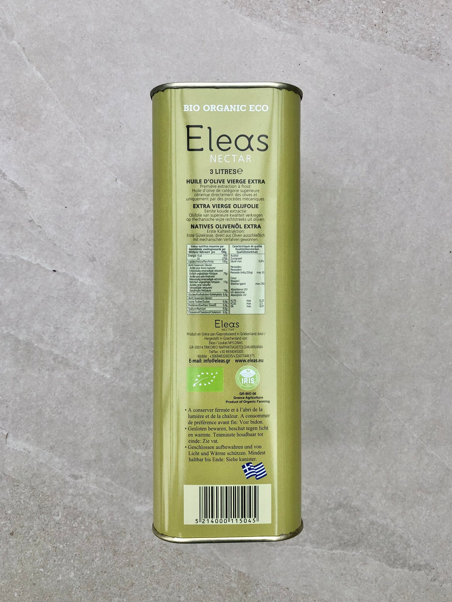 Eleas 3L - Huile d'olive extra vierge biologique - traditionnelle, très savoureuse, bonne pour l'environnement